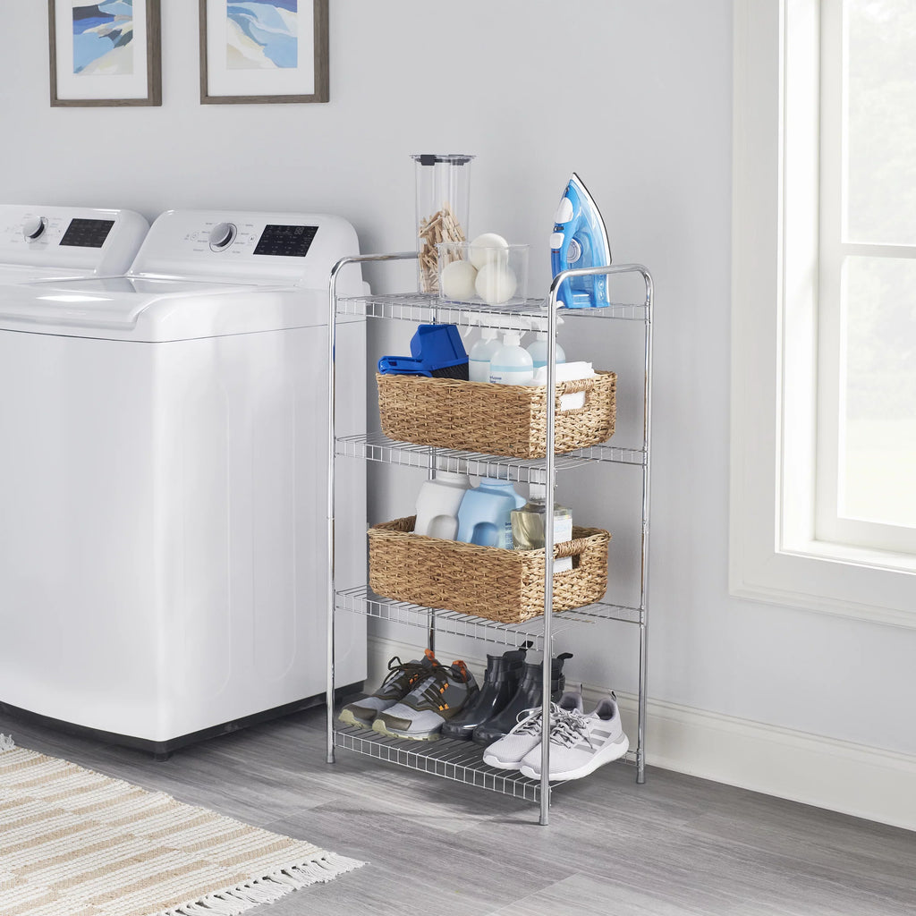 Nickel. Satin Unit, Wire Multipurpose Rubbermaid 4-Tier Shelving Freestanding