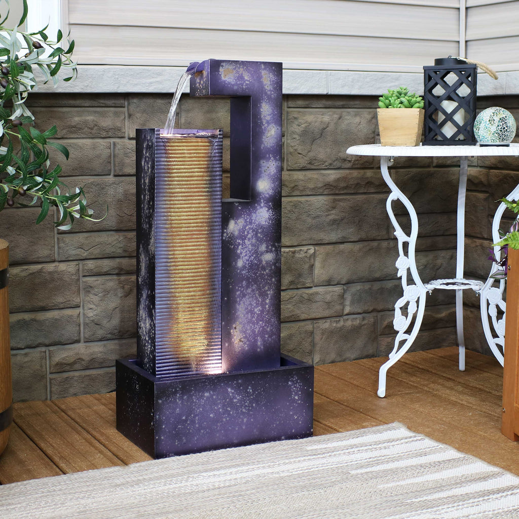 32" Tower Sunnydaze LED with Cascading Outdoor Fountain Metal Lights -