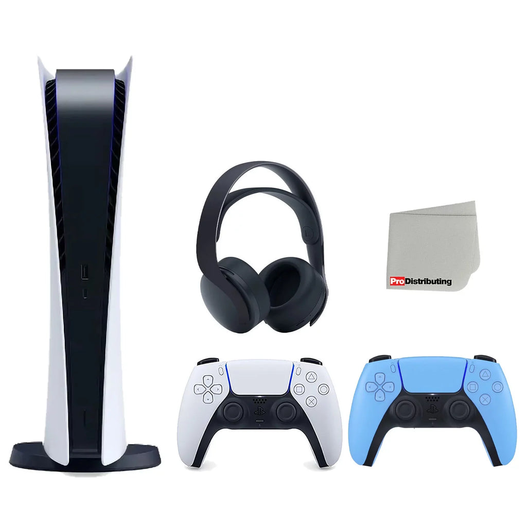 Edition Digital Bundle Blue and Controller Cleaning with with 3D Headset Cloth Sony 5 PULSE Extra Playstation Console Black