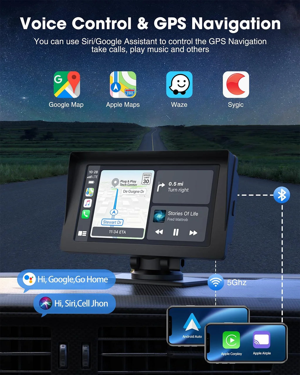 Portable Audio Camera,HD Airplay,Android Car Inch Video,Car GPS with Wireless Reverse Stereo Carplay,1080P Navigation Receivers Portable Auto,Bluetooth,FM, Siri 7 LAMTTO Apple with Car Touchscreen