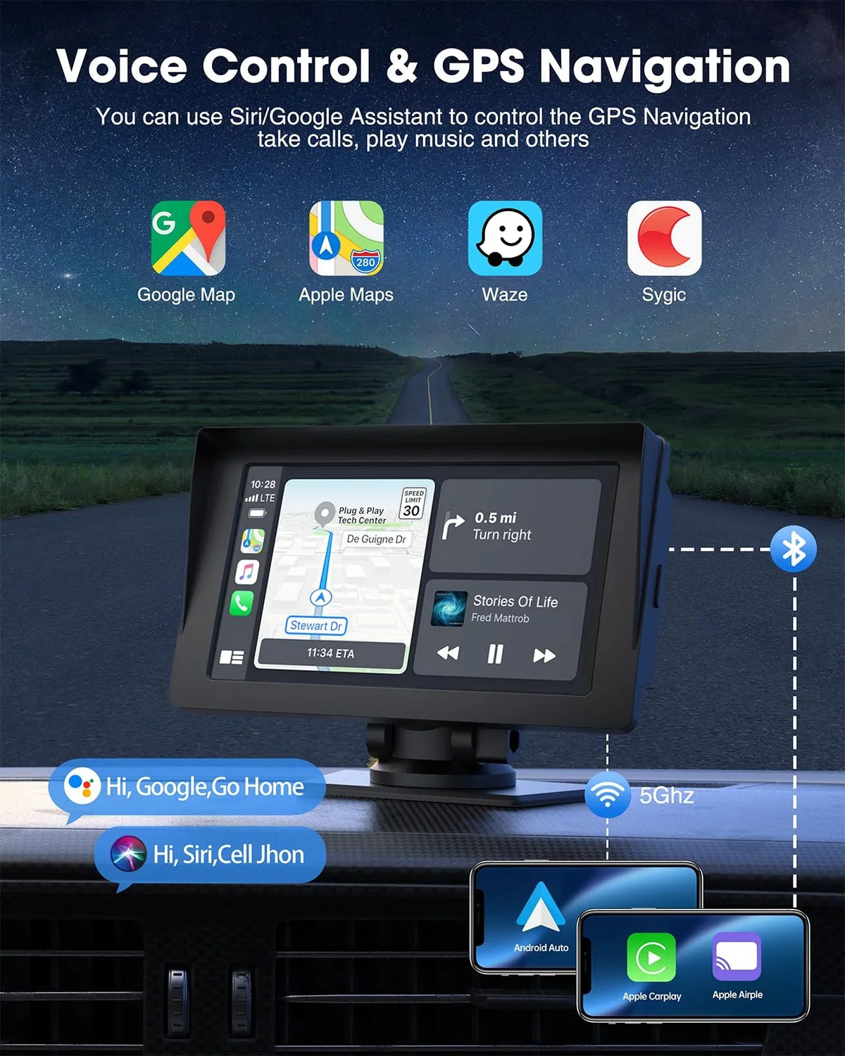 Portable Audio Camera,HD Airplay,Android Car Inch Video,Car GPS with Wireless Reverse Stereo Carplay,1080P Navigation Receivers Portable Auto,Bluetooth,FM, Siri 7 LAMTTO Apple with Car Touchscreen