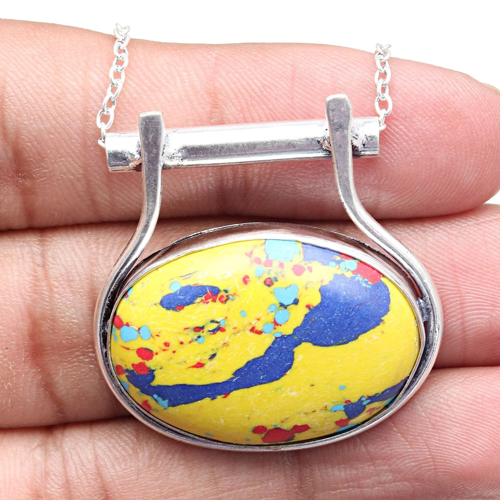 Silver in Handmade 20 Day Jasper Mosaic Jewelry Gemstone 925 Necklace Mother's