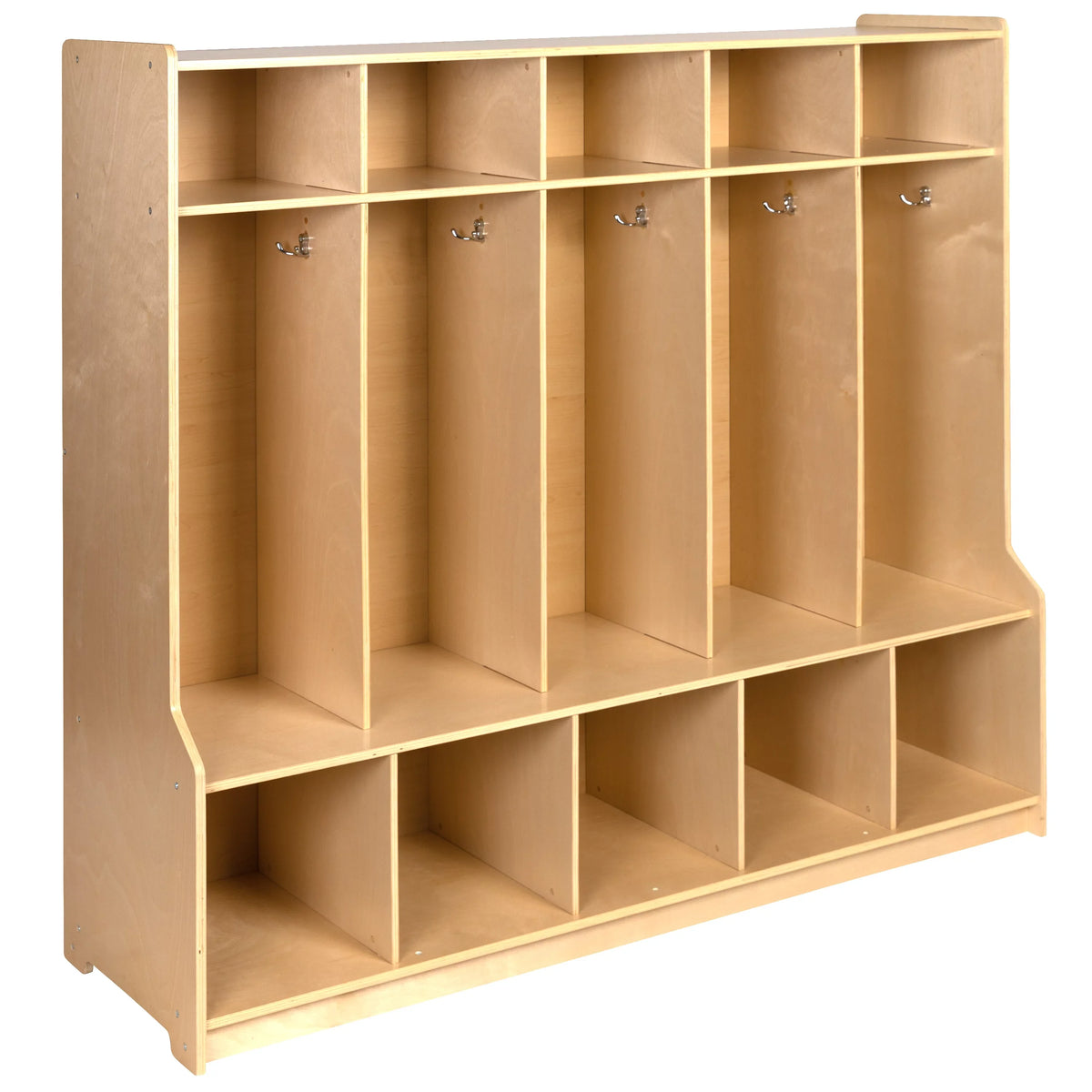 Cubbies, - Kid 48"L Storage Bench, and Friendly Wooden Design (Natural) 48"H BizChair Organizer School Section Hook-Safe, with x 5 Coat Locker