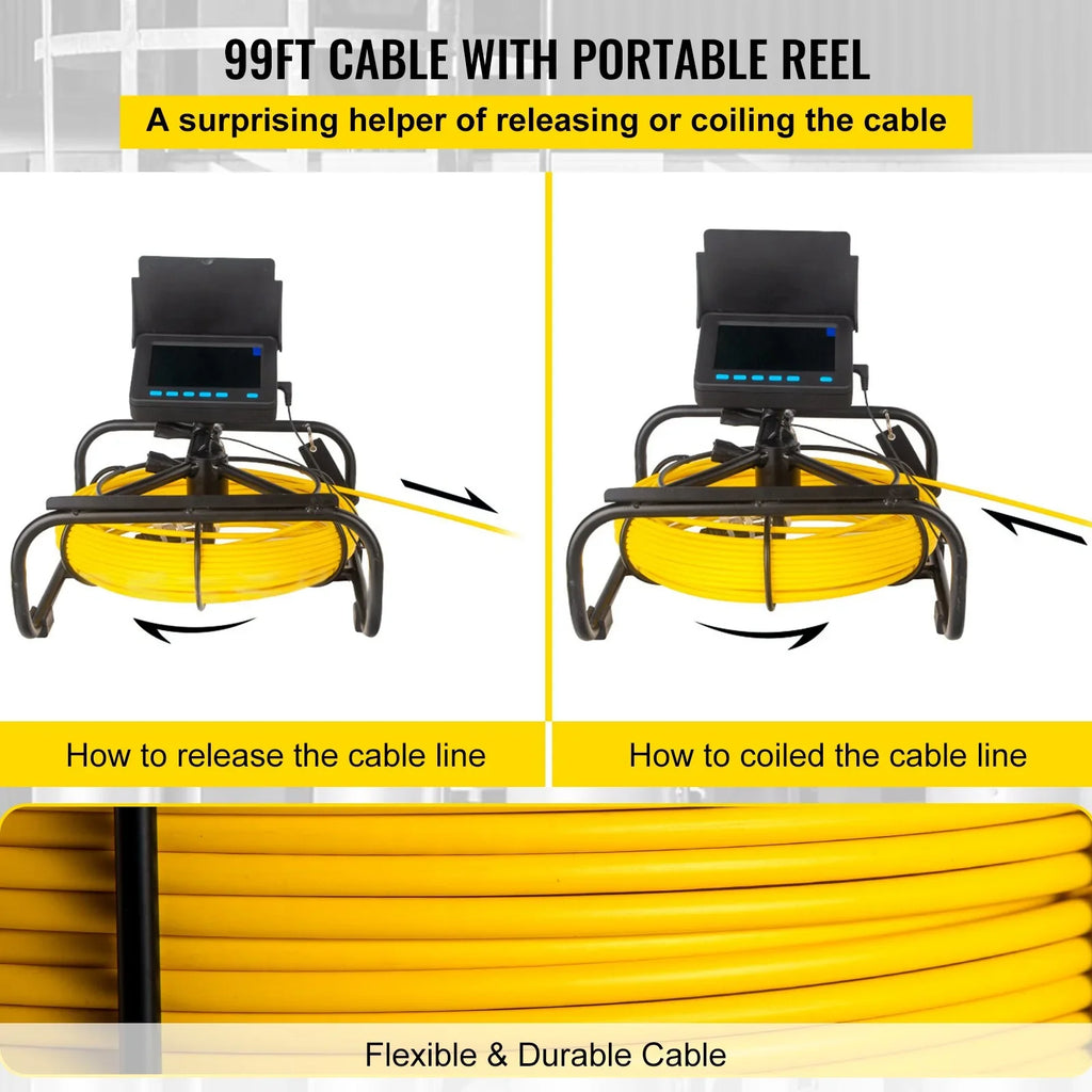 LCD Waterproof LEDs, 6 Inspection DVR 98.4 VEVOR Monitor, Cable, Function, 4.3 Battery, 8500mAh - Camera Camera IP68, Inch FT 30M Pipeline Sewer