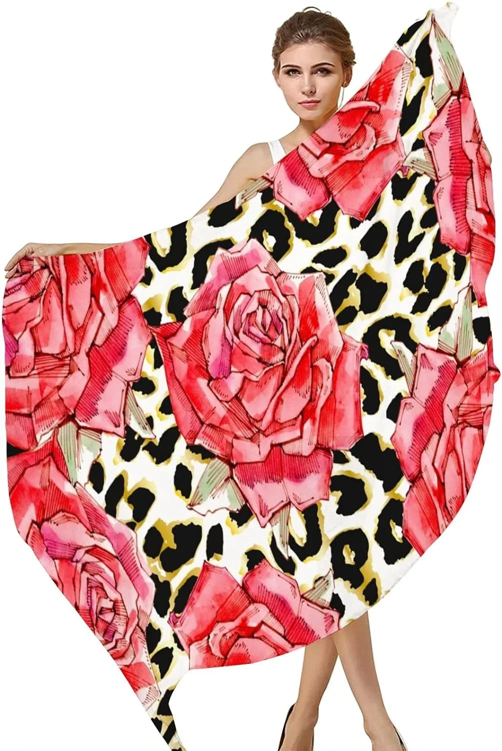 Women Roses Shawl Wrap Girls Neck for Red Watercolor Silk Long Scarves Hyjoy Lightweight Scarf Print