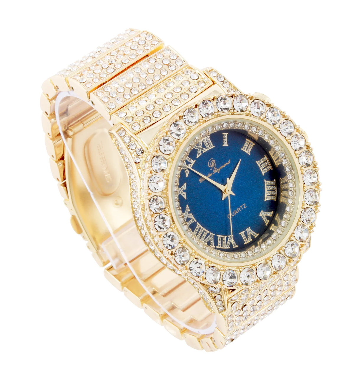 dial Bling'ed Hop Iced-out Rolly Men's ST10238 Thick Hip Raymond Charles Oversize - Look band Metal Silver Blast Out on Wristwatch-