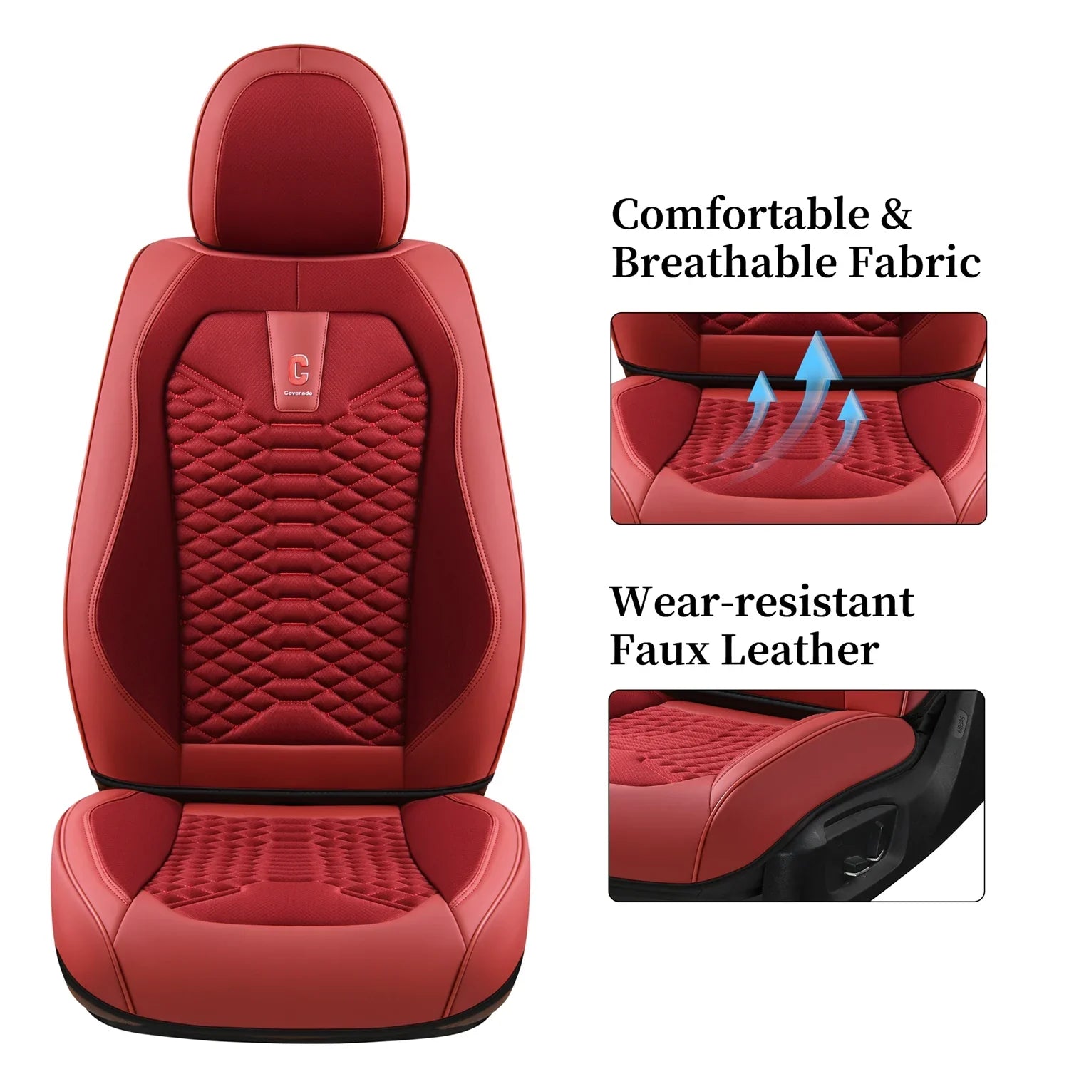 Red Car Covers Protectors, Seat Most Coverado for 5 Back & Set Interior Full Trucks Breathable Universal Fit Auto Seats Fabric Pickup Leather SUV Women, Front Sedans Car Seat