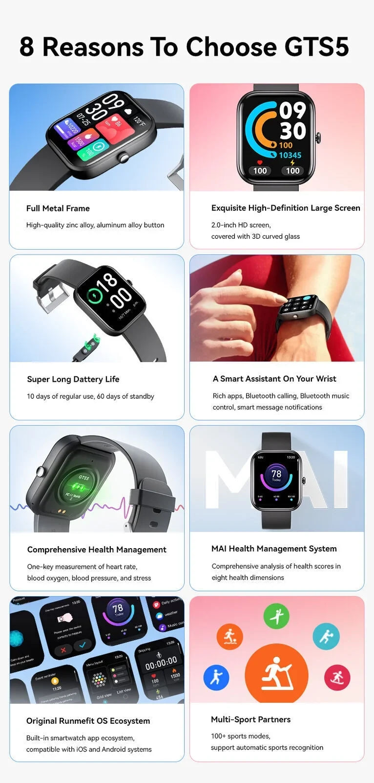 Men Pressure Smart Black Fitness Android iOS Women and Tracker Blood GTS5 Watch for