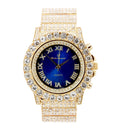 dial Bling'ed Hop Iced-out Rolly Men's ST10238 Thick Hip Raymond Charles Oversize - Look band Metal Silver Blast Out on Wristwatch-