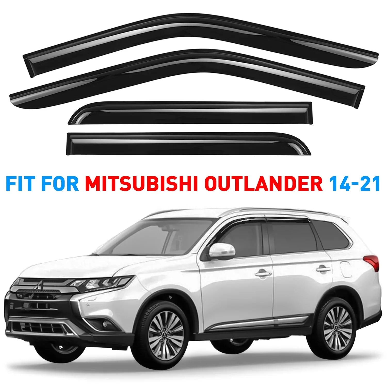 Guards Outlander - Window Side Compatible Deflectors Tape-On GrandWheel with 4pcs. 2014-2021 Mitsubishi Tinted Smoke Rain Co Visor Vent GW0389