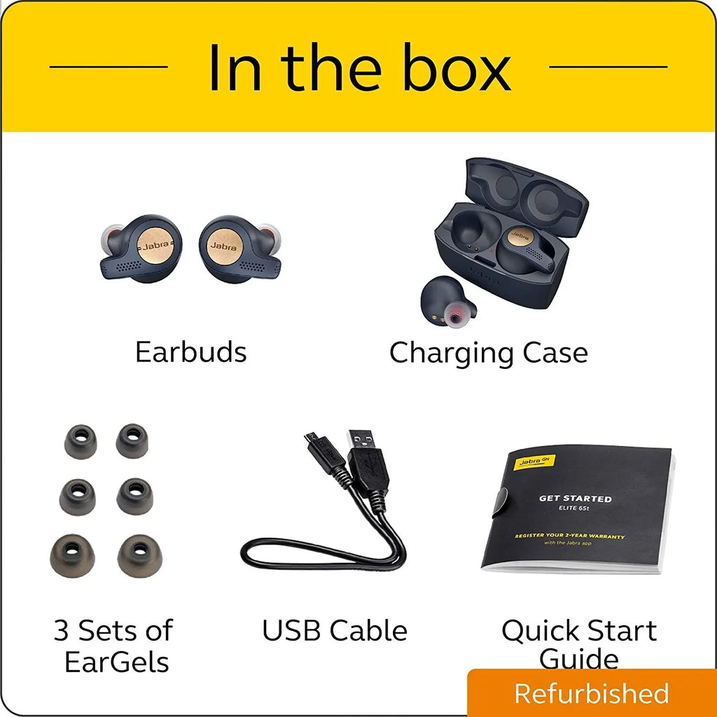 mic Active Bluetooth - with in-ear Jabra (Refurbished) wireless blue/copper - True Restored - 65t - Elite earphones