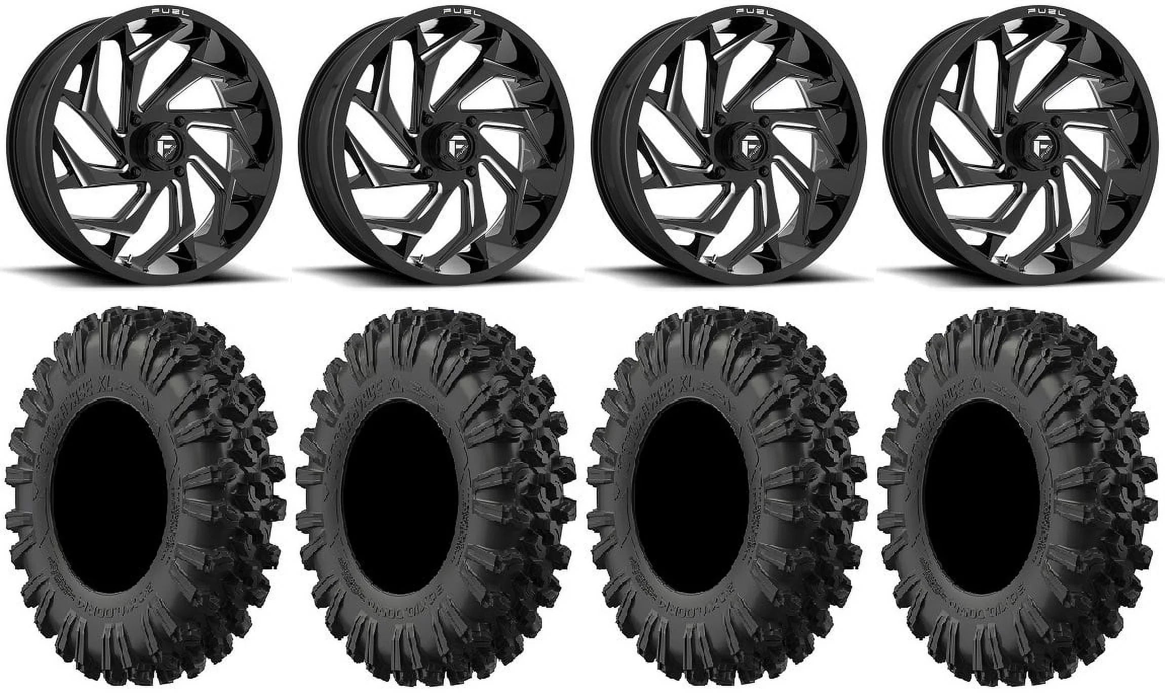 Teryx 18" Black MotoRavage Kawasaki Reaction XL 40" Tires Mule Fuel Wheels