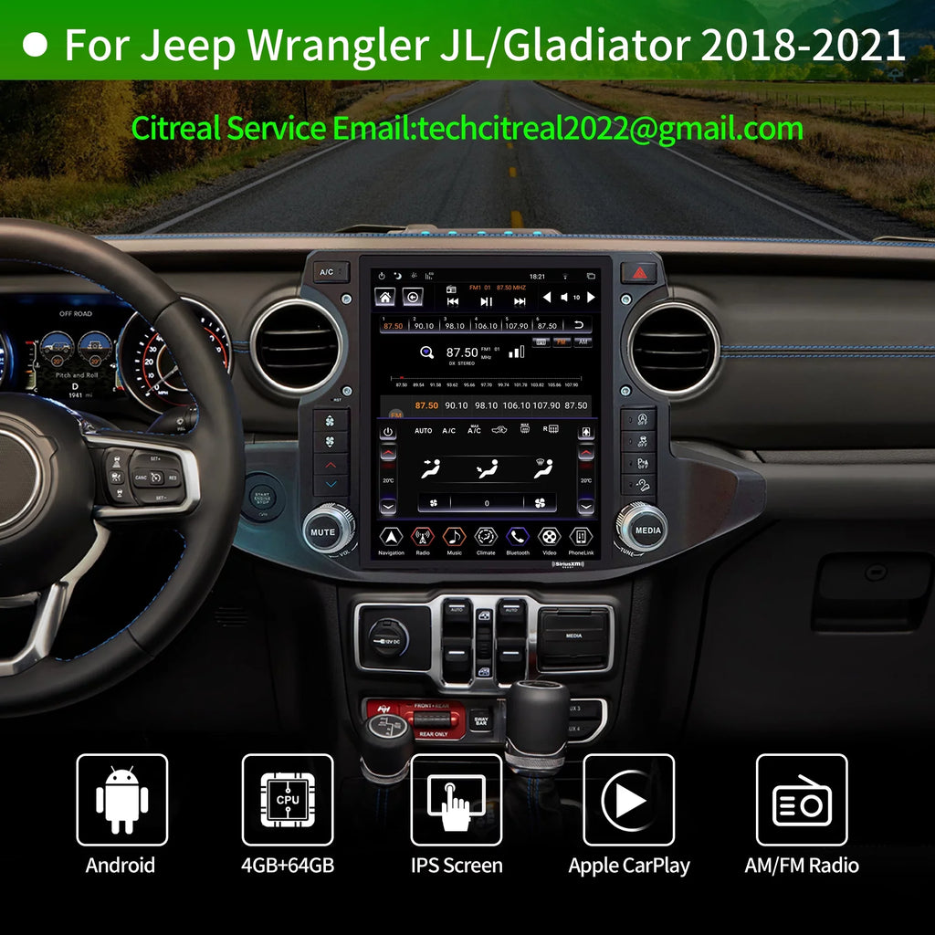 2018-2021 Replacement radio Car Linkswell Radio Navigator Screen Jeep 12.1 Apple 4G+64G for inch Truck Gen5 Car Stereo T-style Touch Wrangler GPS SirusXm Auto Gladiator Android Carplay