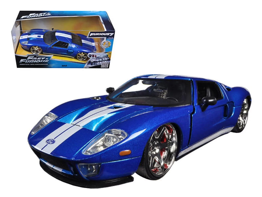 & 1/24 Jada" Furious Stripes with Car 7\" \Fast Model (2015) White Movie Blue by Ford GT Diecast
