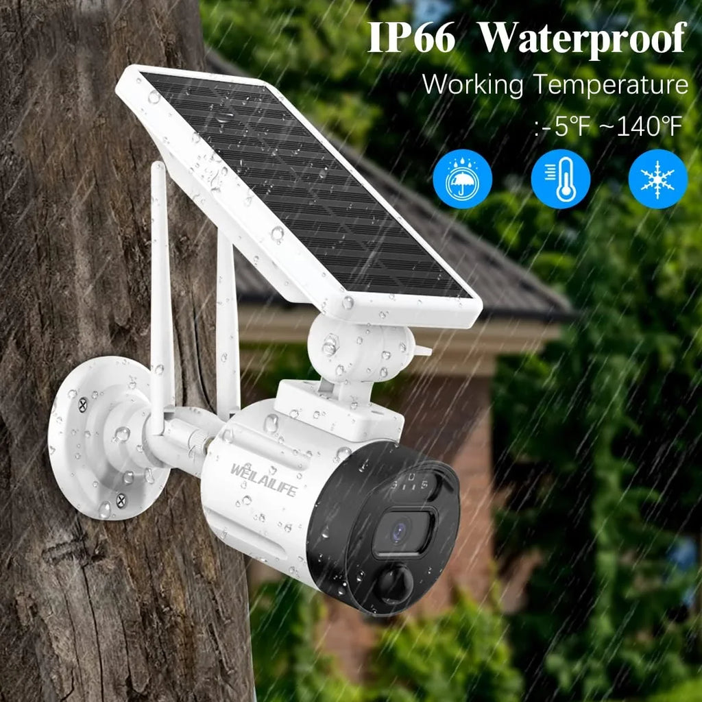 Dual Panel, AI Camera Battery Detection, Night Surveillance Pack) Security WEILAILIFE Outdoor Camera, Vision, Solar 2K Rechargeable Wi-Fi Antenna with Solar (2 Wireless