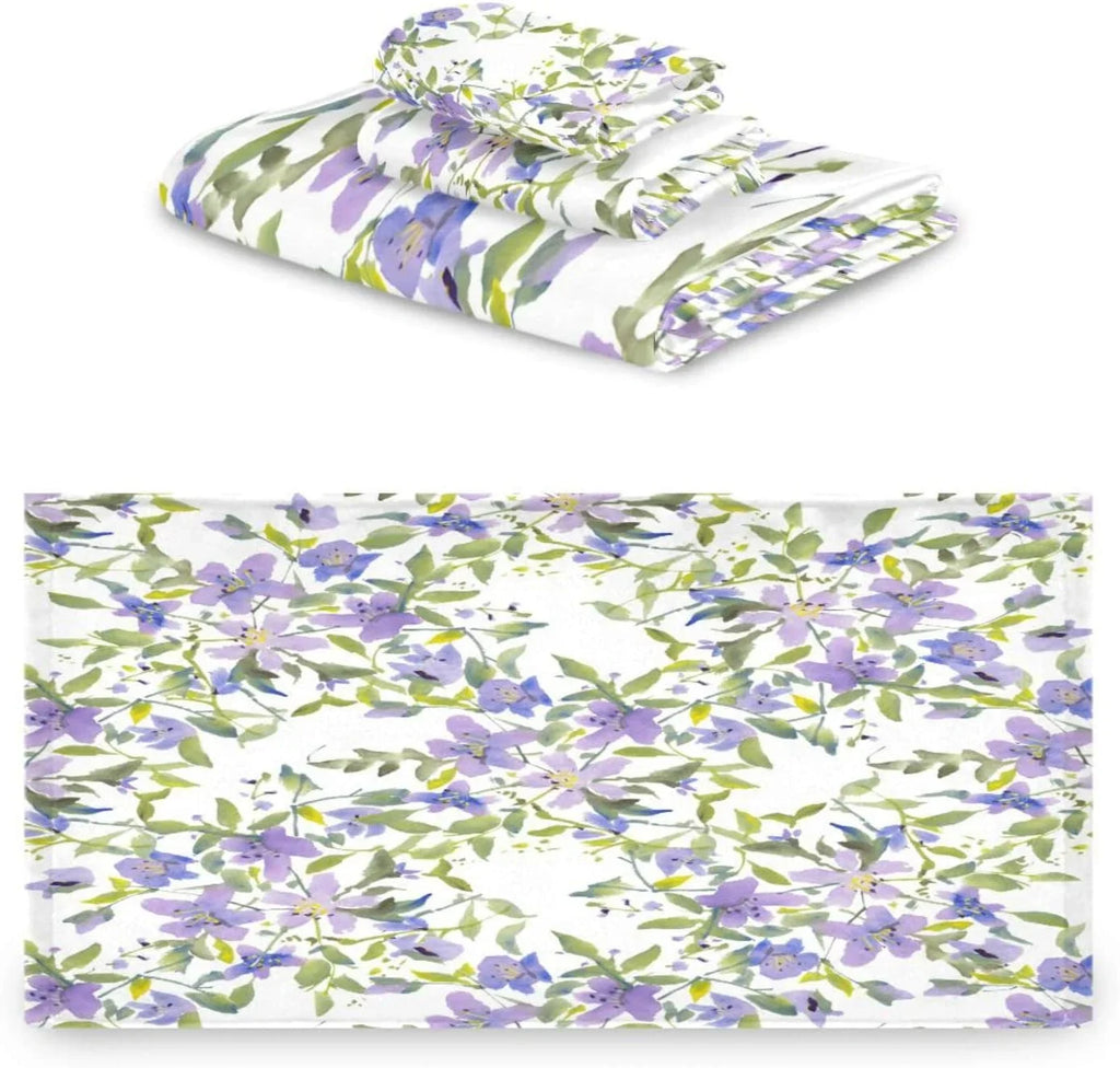 Towels Quick Towel Spa Set 1 & of Towels, Washcloth) Highly Towel, Bathroom Flowers Purple Hand Bathroom 3, Set Bath Towels Soft Beach Dry Wellsay for Absorbent 1 (1 Set Bath