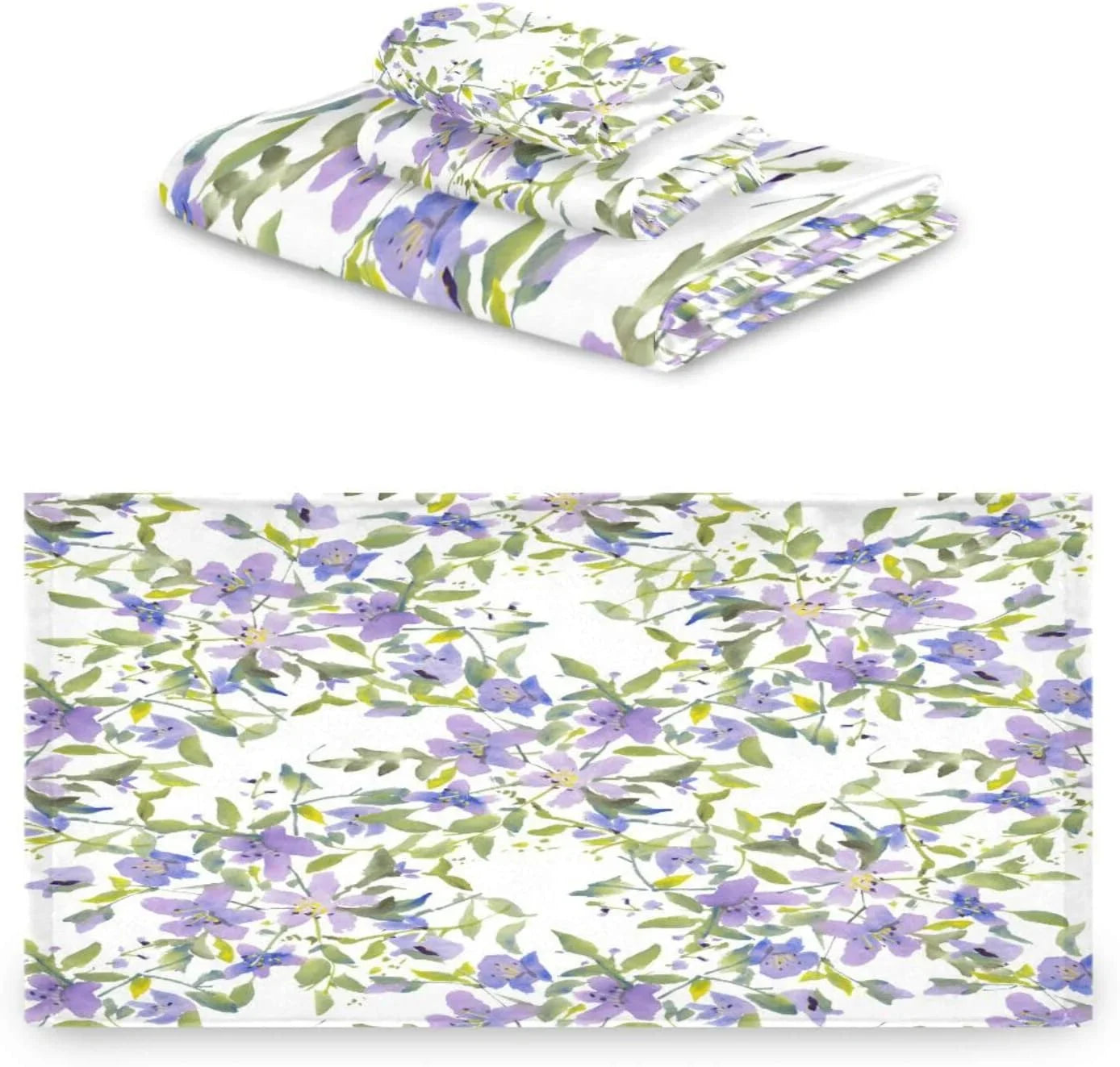 Towels Quick Towel Spa Set 1 & of Towels, Washcloth) Highly Towel, Bathroom Flowers Purple Hand Bathroom 3, Set Bath Towels Soft Beach Dry Wellsay for Absorbent 1 (1 Set Bath