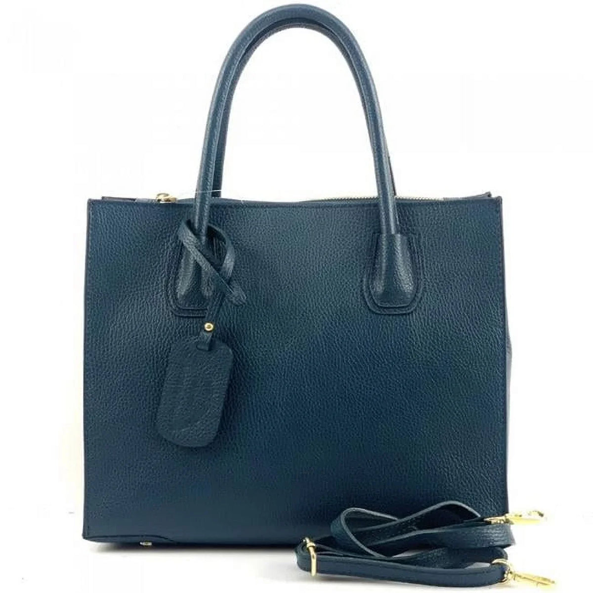 Turquoise Stella Tote Medium Leather - Handcrafted Handbag, Artisan Dark Italian
