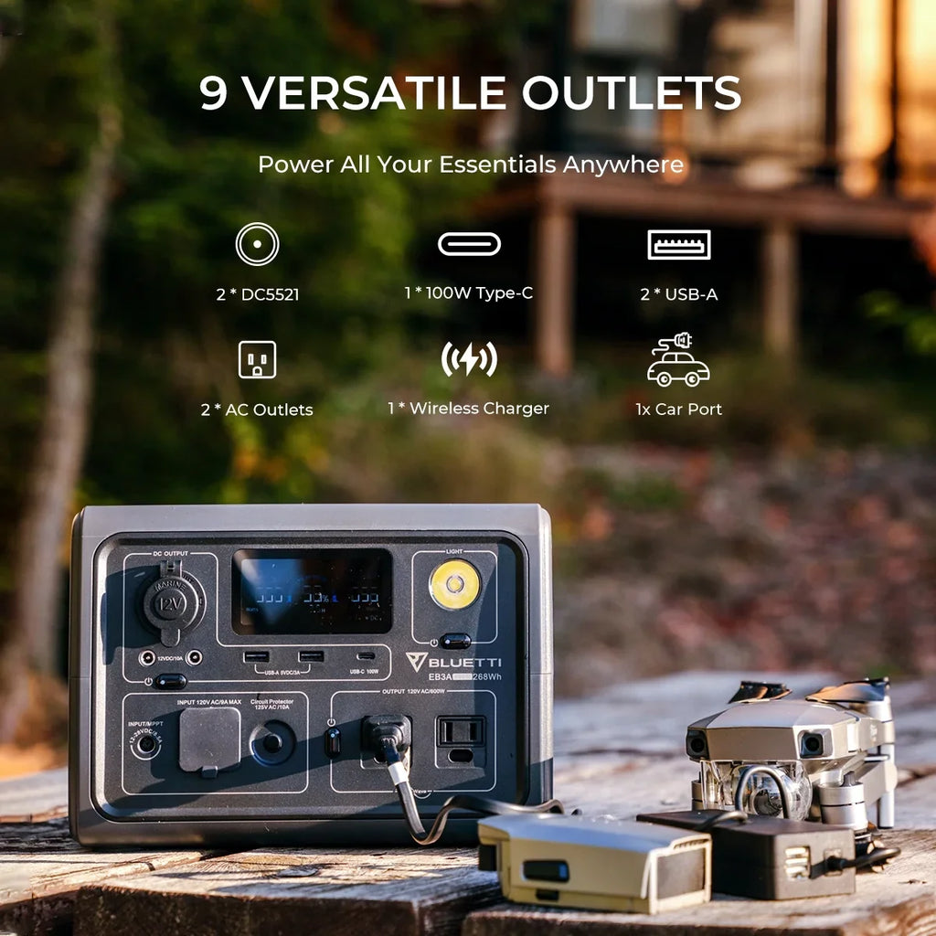 BLUETTI Station Generator, Power Home Bag,600W W/Carry LiFePO4 Use, EB3A Solar Generator, for Emergency 268Wh Portable Camping,