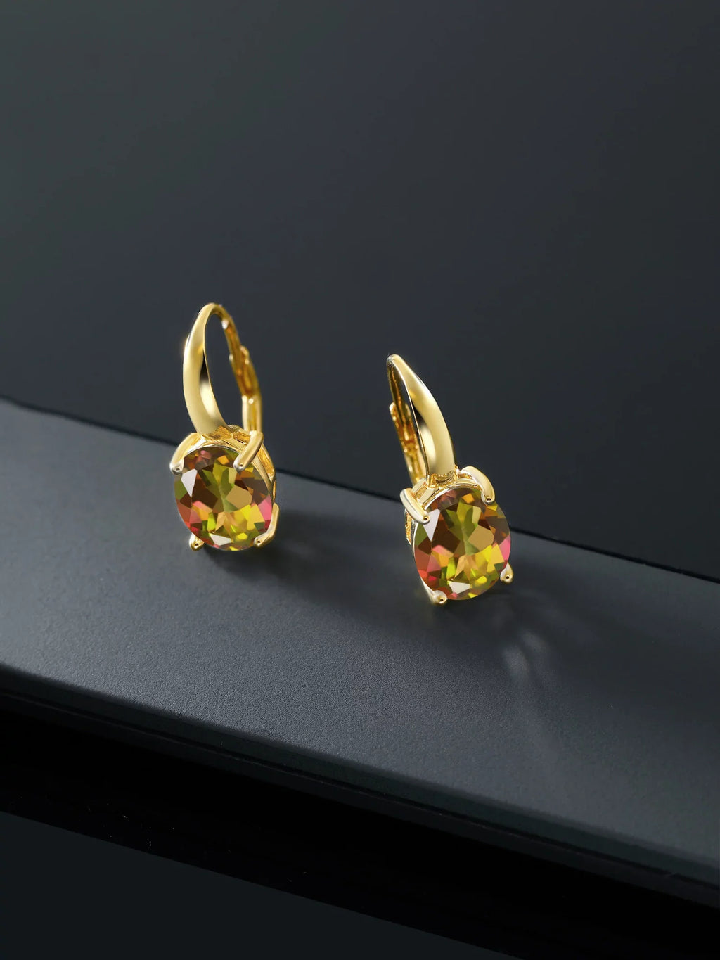 Topaz Earrings Plated Mystic Yellow Silver 9.00 18K Oval Mango King Stone Gem Gold Ct