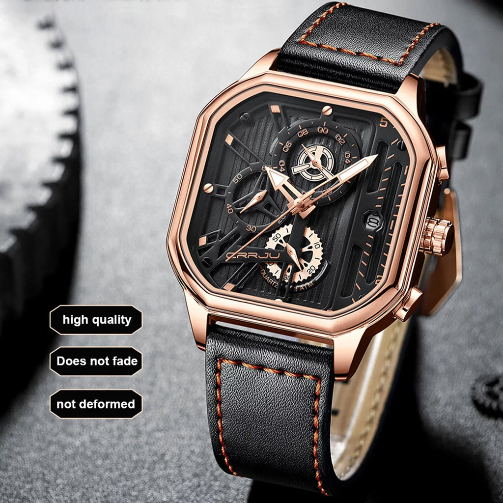Leather Men's Date Quartz Business Chronograph Waterproof Watch Luminous Luxury