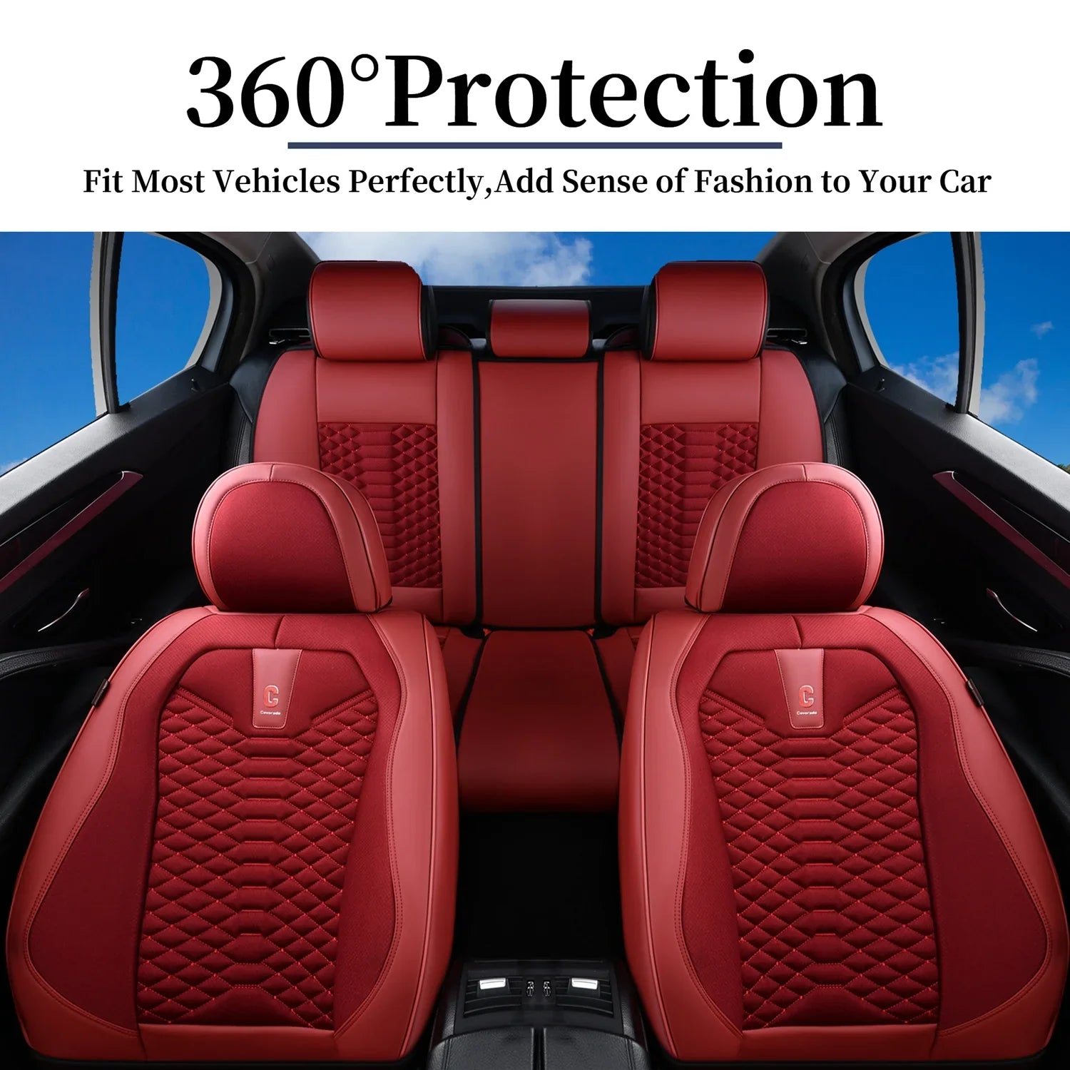 Red Car Covers Protectors, Seat Most Coverado for 5 Back & Set Interior Full Trucks Breathable Universal Fit Auto Seats Fabric Pickup Leather SUV Women, Front Sedans Car Seat