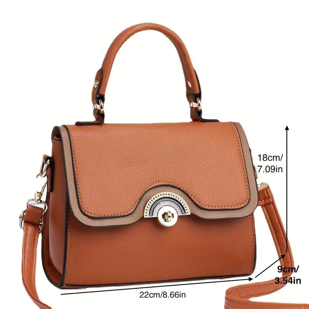 Crossbody Women's Junior Purses Square Handbags, Bag, Ontrast Turn Lock Trendy Color Flap