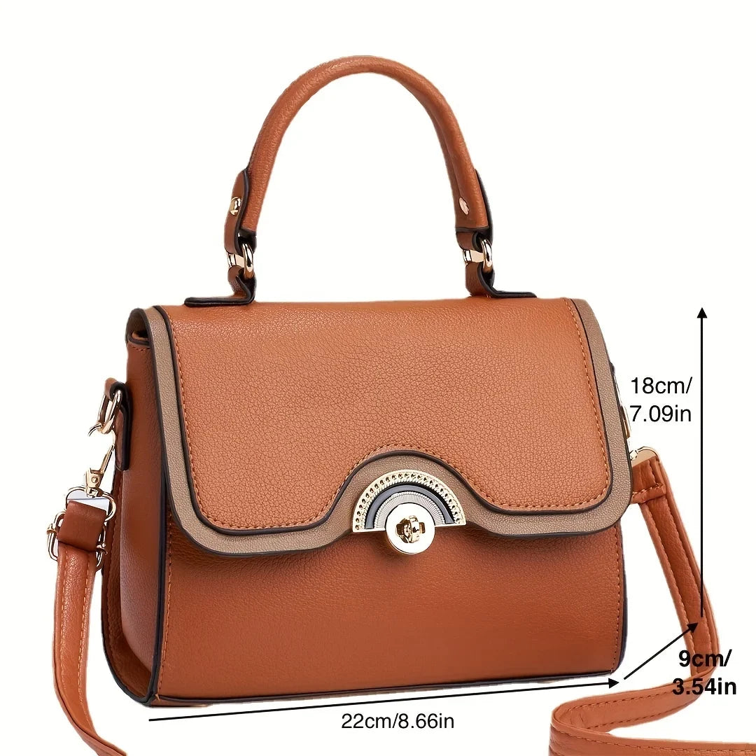 Crossbody Women's Junior Purses Square Handbags, Bag, Ontrast Turn Lock Trendy Color Flap