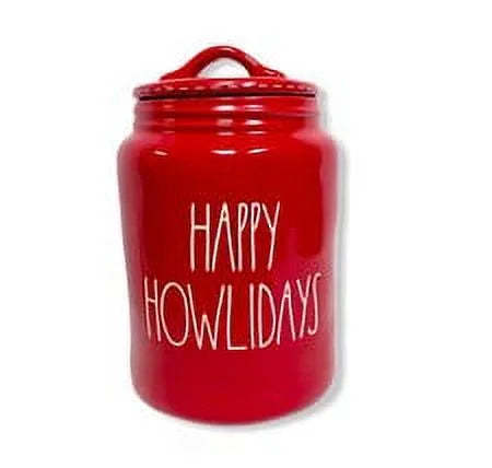 by Rae Magenta HOWLIDAYS LL Canister Ceramic Letters Dunn White with HAPPY Red