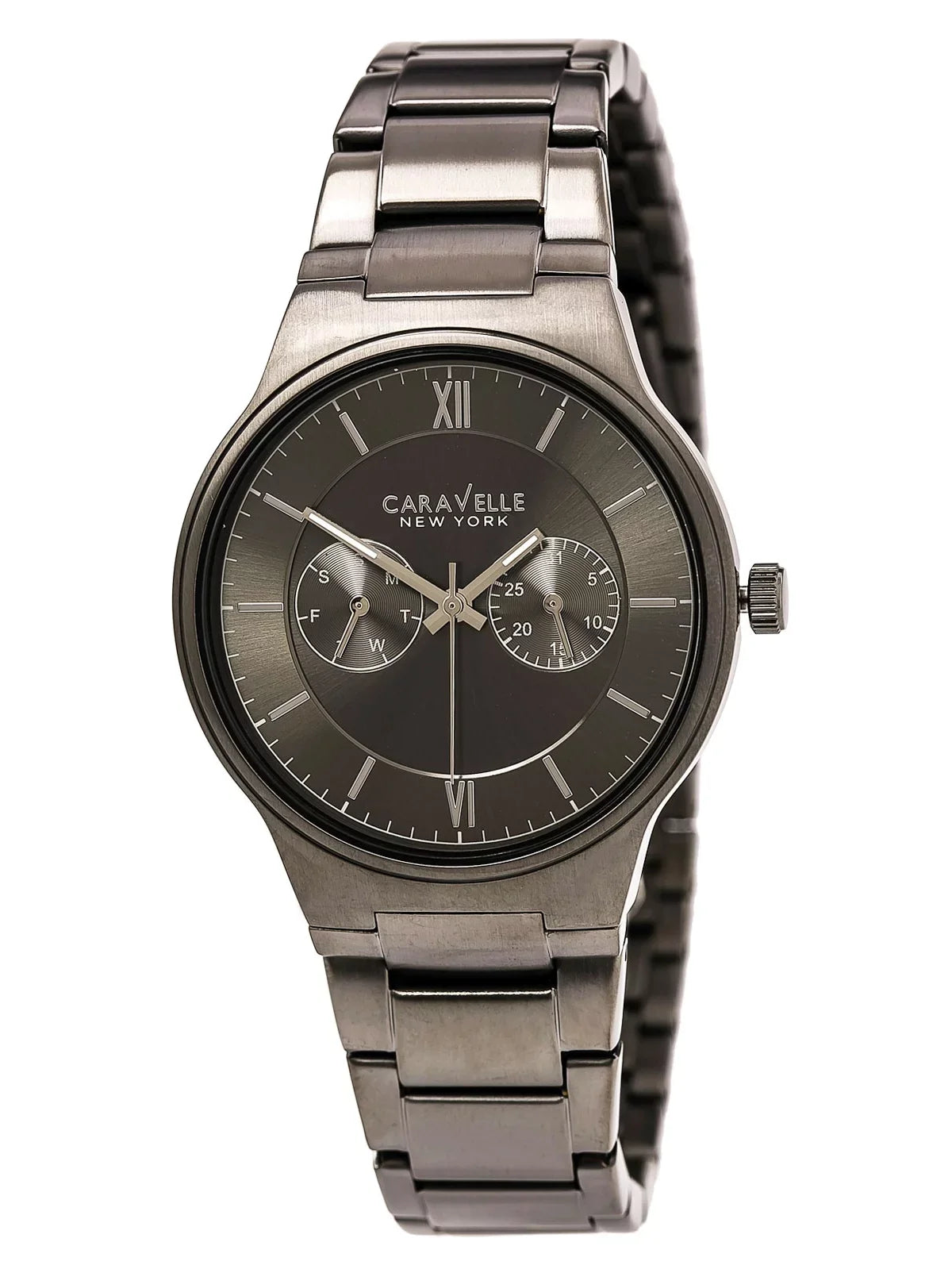 Men's Dial Stainless IP 45A136 Gunmetal Watch Grey Caravelle Bracelet Dress Steel