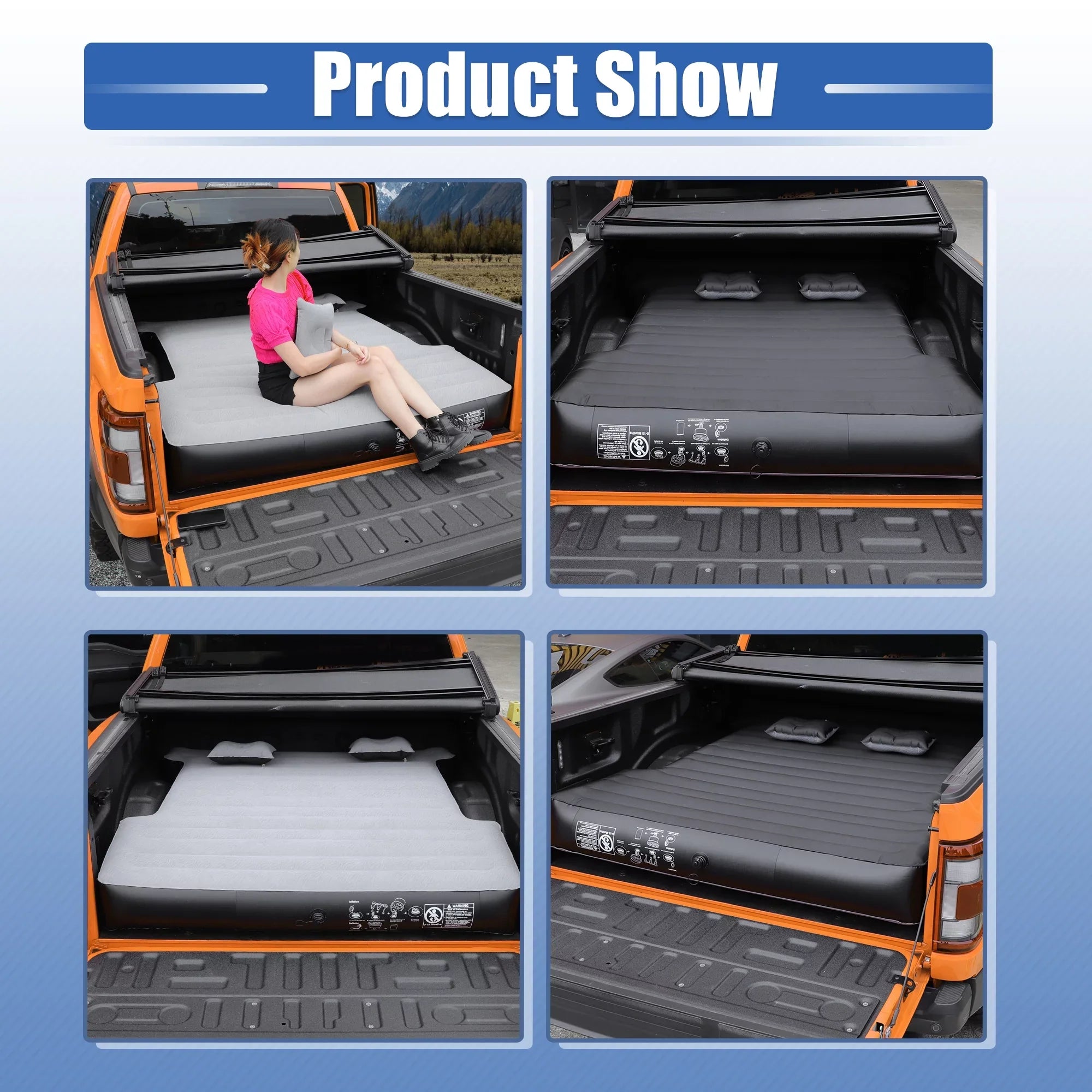 5.5-5.8ft Inflatable Bed Short Pump Truck Electric Universal Bargains Full-Size Air Kit Thickened Unique PVC Gray with