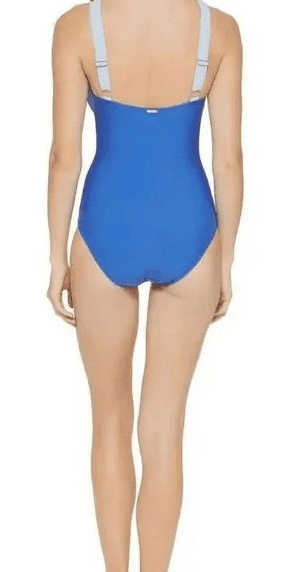 US Plunging One-Piece DKNY Swimsuit, Colorblocked LAPIS 6