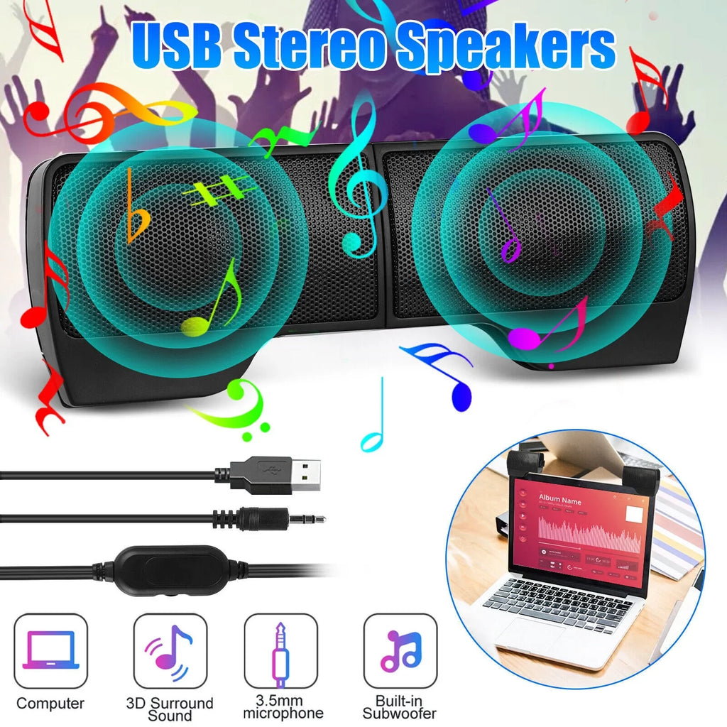 Soundbar Tablet Stereo Speakers Computer USB Mini External Laptop Clip-on Sound