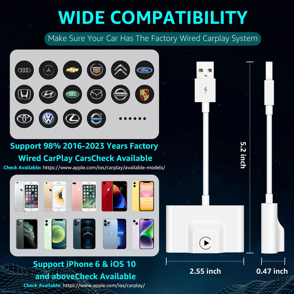Connect Plug Wired Auto for CarPlay Dongle Wireless Cars Online & Wireless Play CarPlay Delay for Factory Cars, Convert Update CarPlay, CarPlay Emlimny No to Adapter, Wired