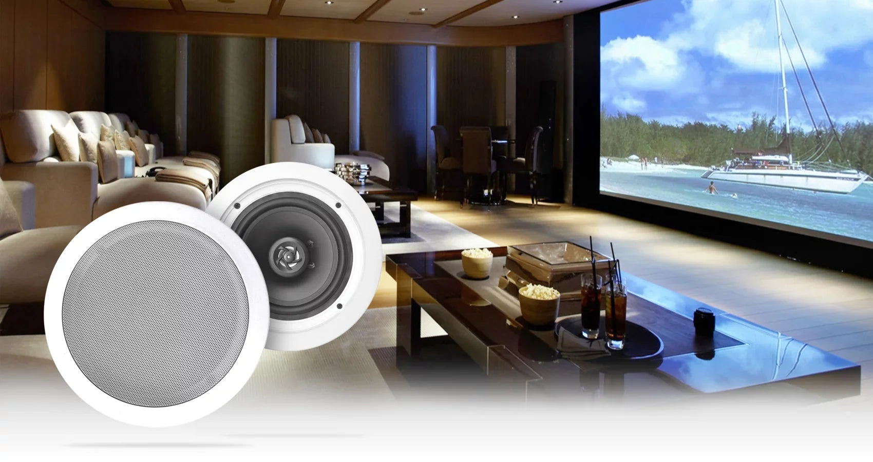 Amp/Home Rockville Ceiling 6.5" Theater Receiver+(8) Speakers LED White Tube