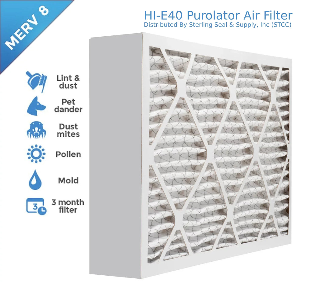 MERV Surface Extended (3 Hi-E Filter, 40 Pack) Pleated 8, 12x24x4, Purolator Mechanical Air