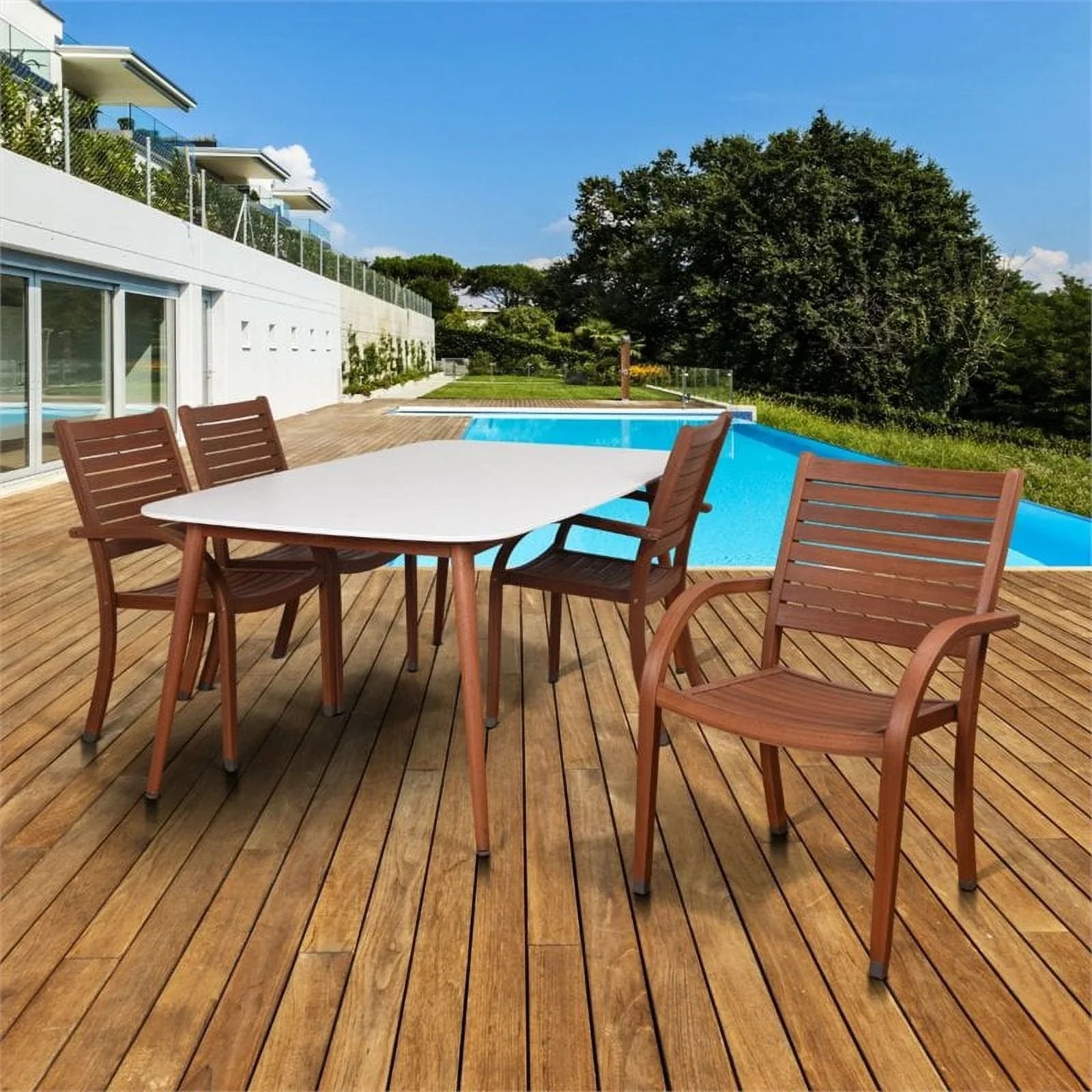 5 International Deluxe Charlotte Home Set in Amazonia Piece White Patio Dining