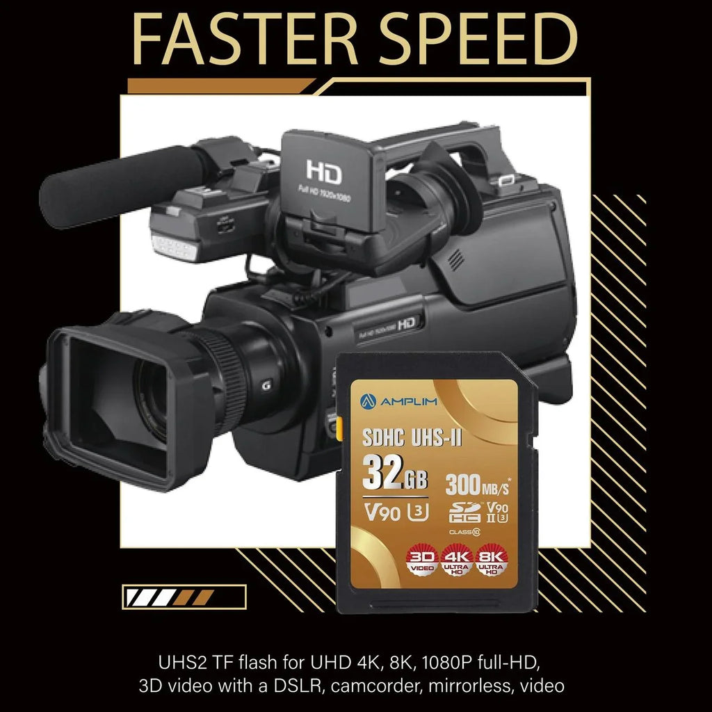 Extreme High UHS-II 8K SD Speed V90 Video UHD 4K Card for Camcorder SDXC 32GB Amplim Camera