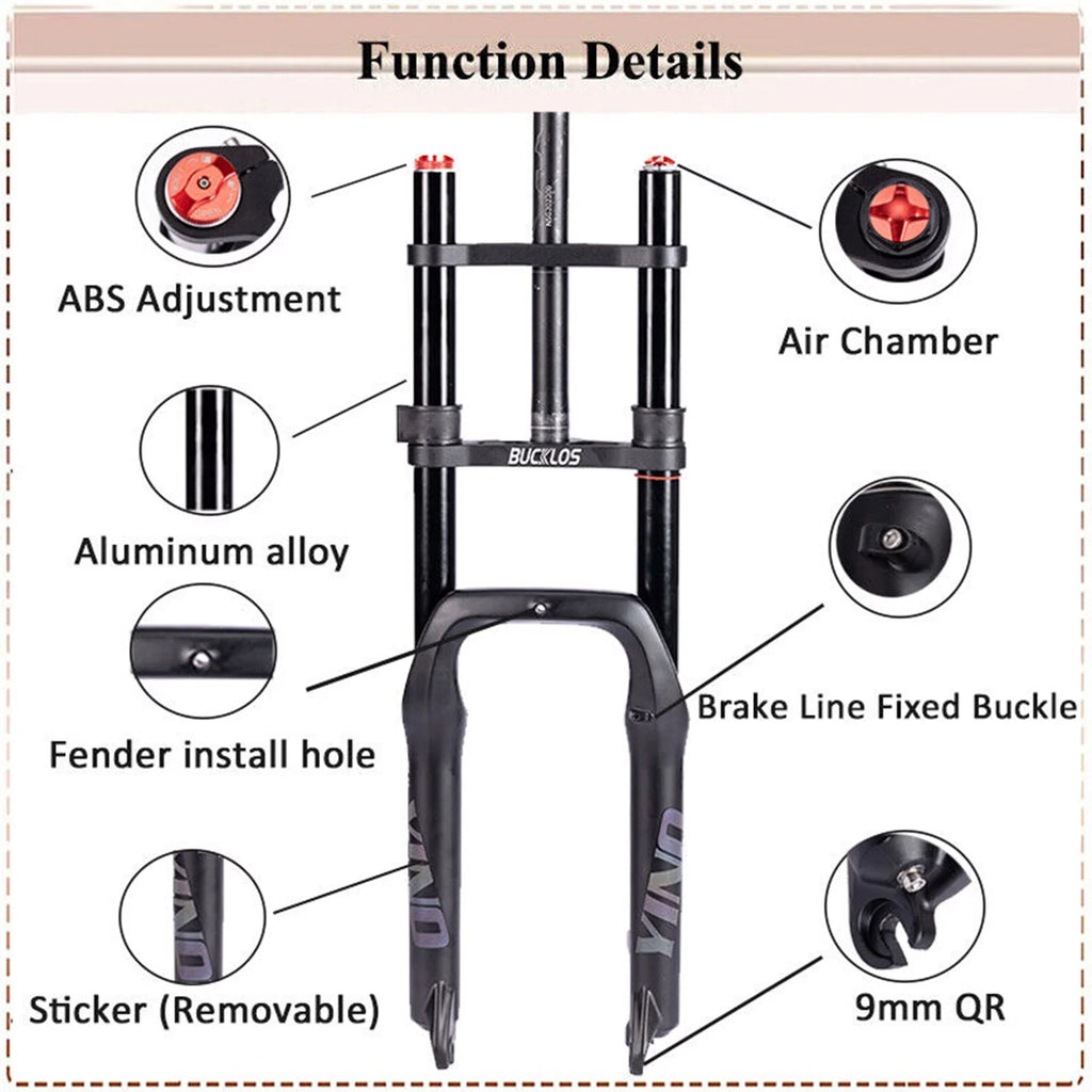 Fork Brake Shoulder Front Single/Double Disc Fork Fat Air 20inch Bicycle Suspension 20*4.0 Fork Bike BUCKLOS 9*135mm Parts Snow