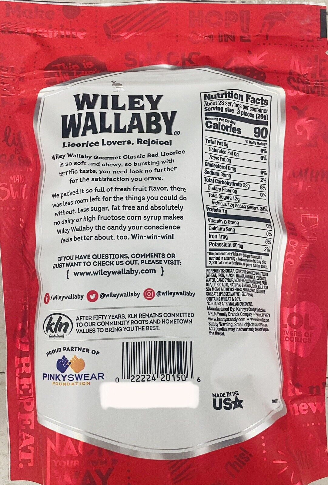 FAMILY Soft SIZE Chewy Licorice Wallaby STRAWBERRY Oz Classic Bag Wiley 24 Red &