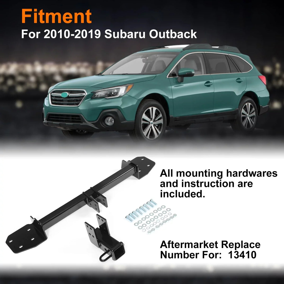 2" Subaru Class 3 Steel Hatchback Black Outback Hitch Trailer Kojem 2010-2019 for Receiver