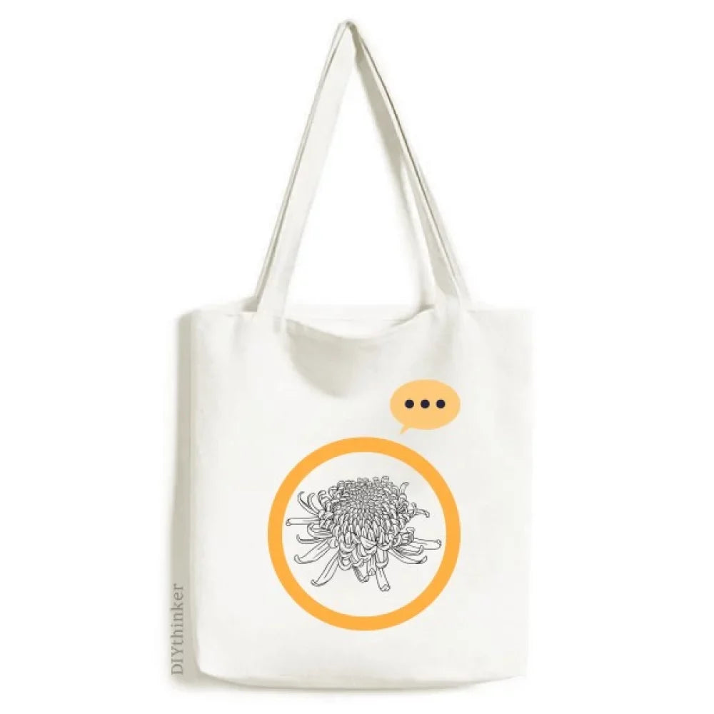 Canvas Tote Expression Shoulder Outline Sack Flower Bag Chrysanthemum