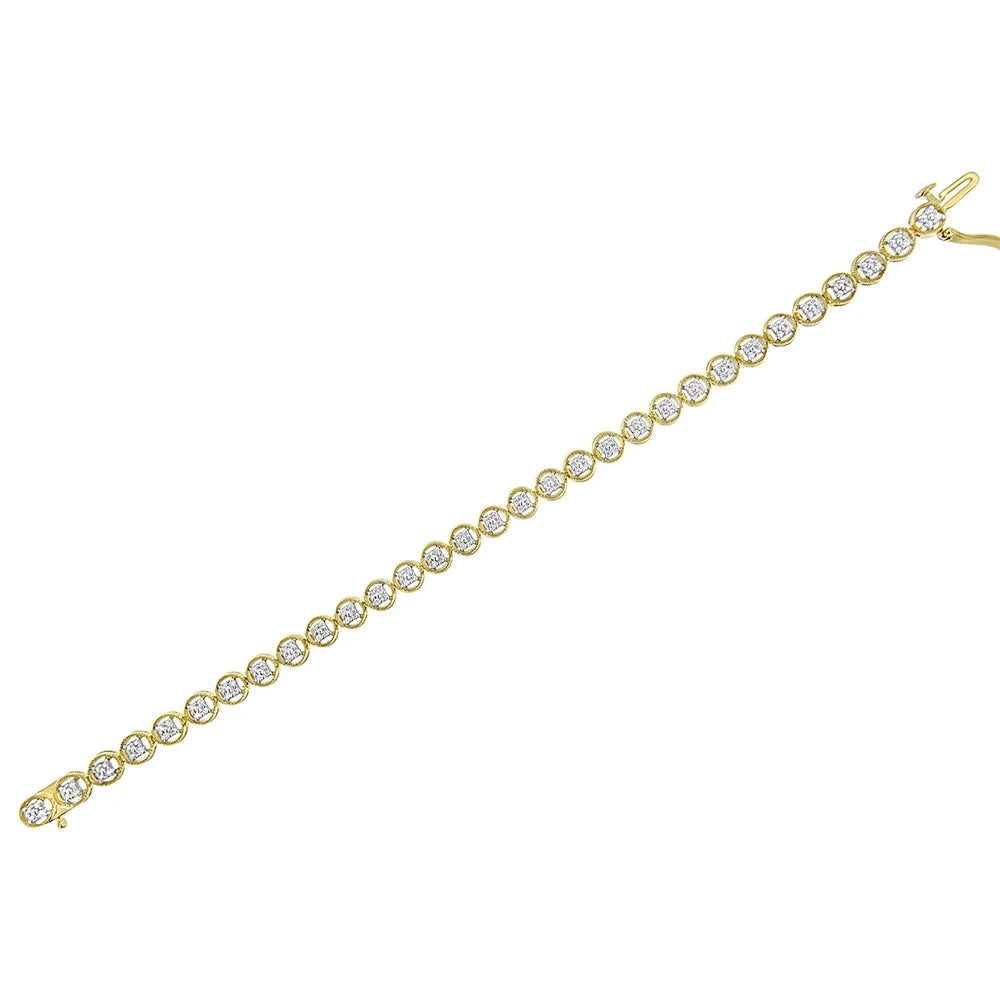Silver Gold Color, Wheel Plated Sterling Yellow Link Tennis Cttw I2-I3 (I-J .925 Diamond Circle 14K Clarity) 7" Bracelet 1/10 Open
