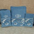 Towel of Blue Set Bath Embroidered Floral Dublin Rose BHW Cotton 3