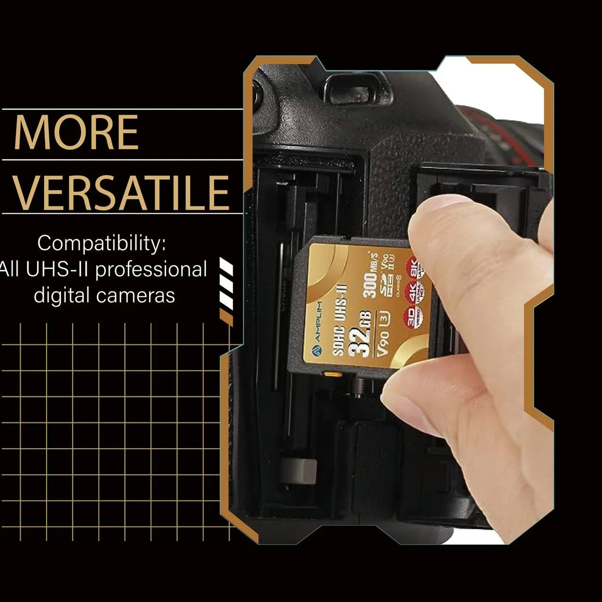 Extreme High UHS-II 8K SD Speed V90 Video UHD 4K Card for Camcorder SDXC 32GB Amplim Camera