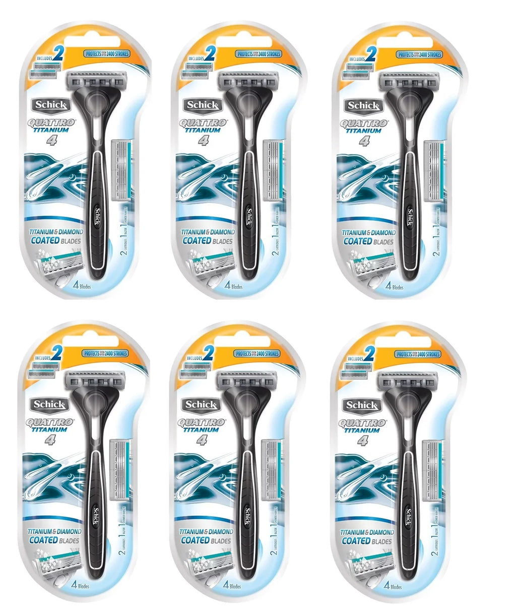 Skin Coated Razor, 6) Cartridges, Razor Cartridges (Pack ST & for Schick Quattro 1 of Schick Blades, 2 Twin Sensitive Titanium + Slim