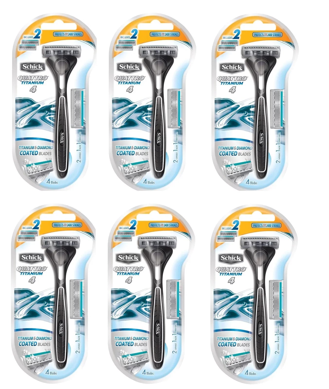 Skin Coated Razor, 6) Cartridges, Razor Cartridges (Pack ST & for Schick Quattro 1 of Schick Blades, 2 Twin Sensitive Titanium + Slim