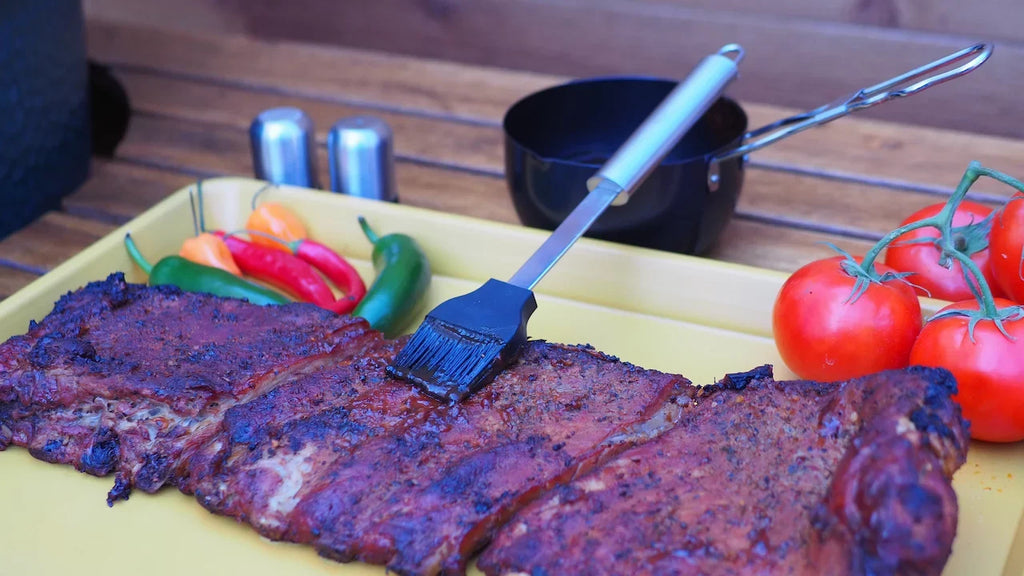 Pan Rib and Sauce Set Basting Steel Brush Large PitMaster 6 King 3pc Rack, Slot Combo Stainless