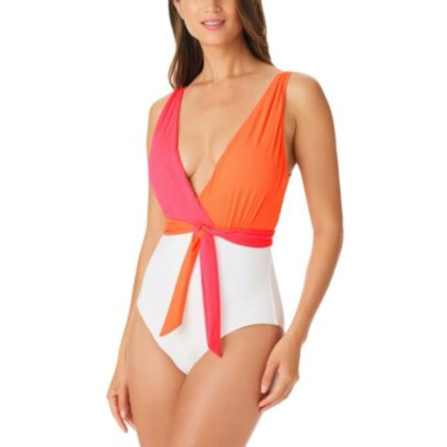 WHITE Colorblocked MULTI One-Piece US Tie-Front Large Sanctuary Swimsuit,