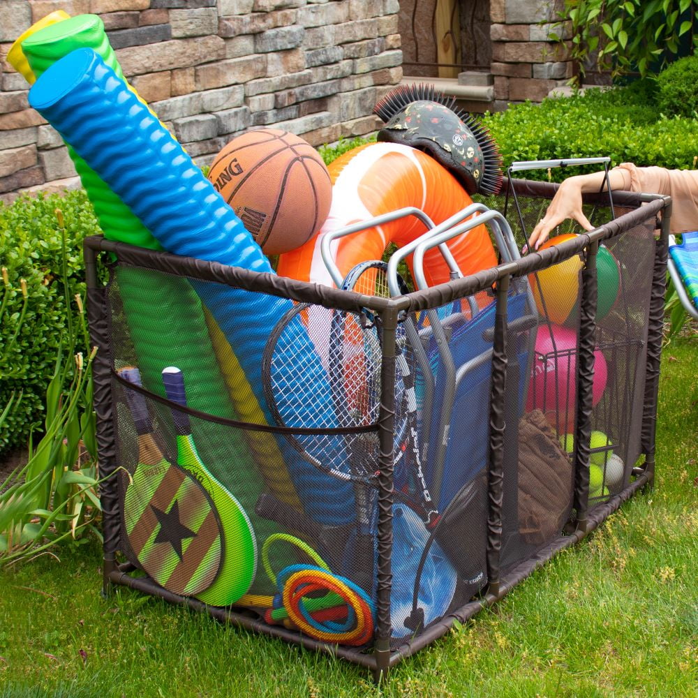 Kids Essentially 28" and Balls, Equipment Noodles Pool (43" x Brown Mesh Storage L 25" x Yours Rolling Style Organizer Toys, Holder, W Floats Large, 563009 Height, Bin, H),